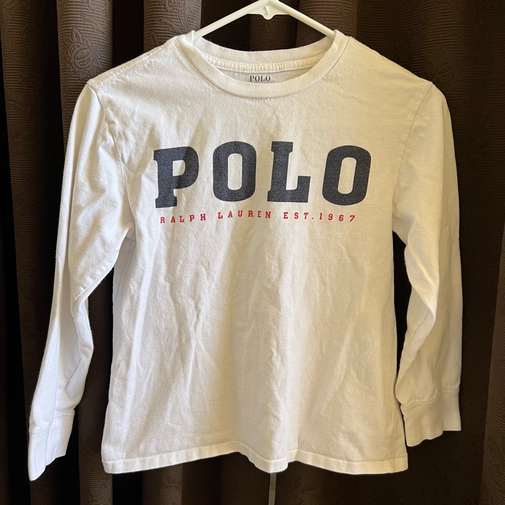 Polo Ralph Lauren boys white long sleeve top tee shirt size M 10-12